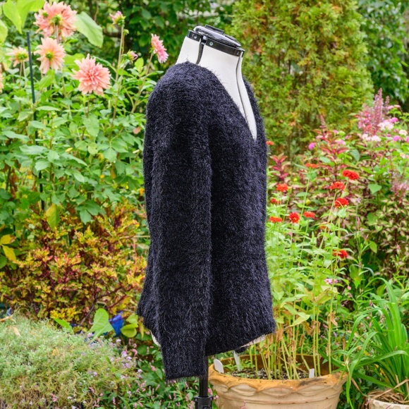 BP black Faux Fur [eyelash chenille] Fuzzy long-sleeve V-Neck sweater, worn Once - Picture 2 of 4